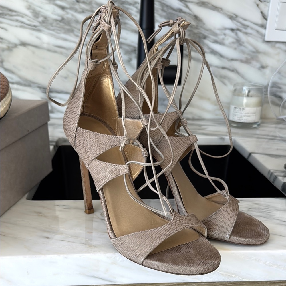 Beige Stuart weitzman heels size 8 lace up heel *sale*